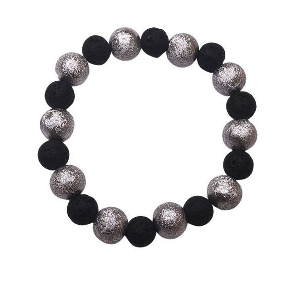 Silver and black round beaded stretch bracelet handmade available now - Picture 3 of 3